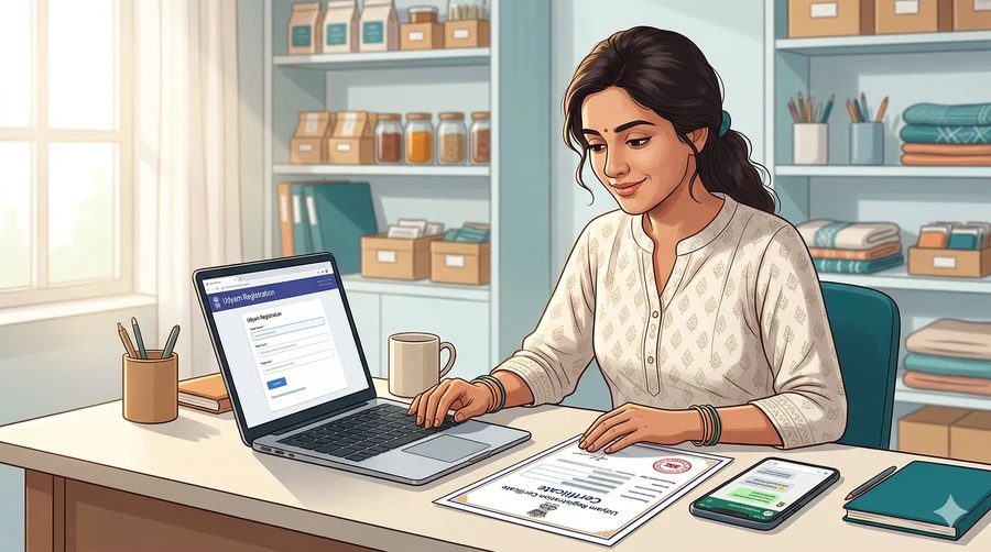 Indian business owner completing MSME Udyam Registration online